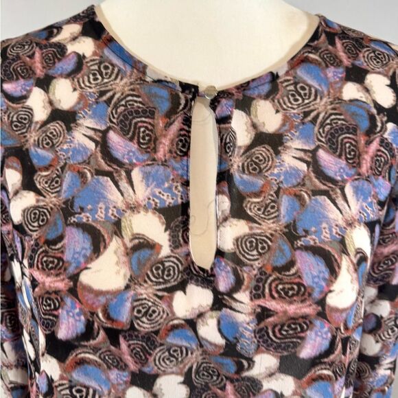 Long sleeve chiffon semi sheer abstract butterfly print top size small - Picture 2 of 6